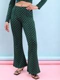 Tokyo Talkies Women Green/Black Jacquard Bootcut Trouser - Multi - Image 1