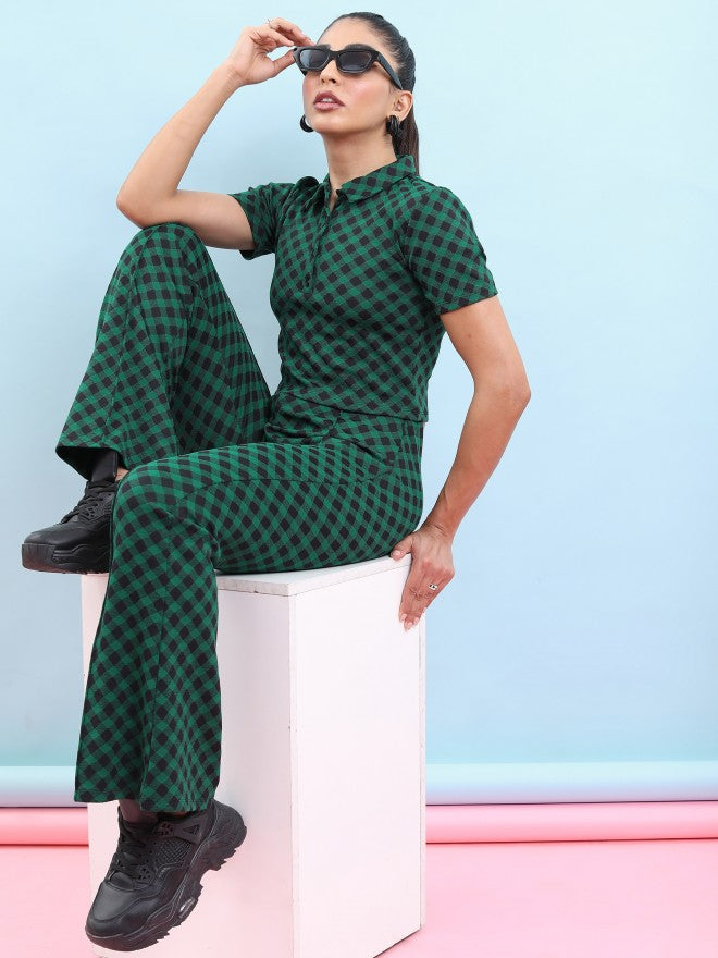 Tokyo Talkies Women Green/Black Jacquard Bootcut Trouser - Multi - Image 2