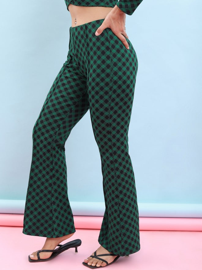 Tokyo Talkies Women Green/Black Jacquard Bootcut Trouser - Multi - Image 4