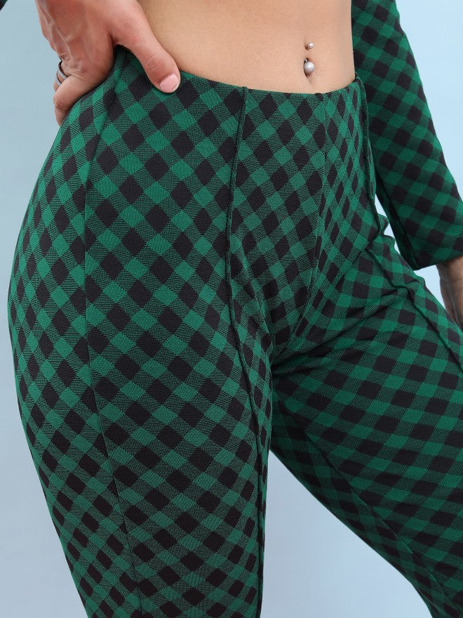 Tokyo Talkies Women Green/Black Jacquard Bootcut Trouser - Multi - Image 5