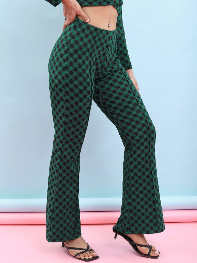 Tokyo Talkies Women Green/Black Jacquard Bootcut Trouser - Multi - Image 6