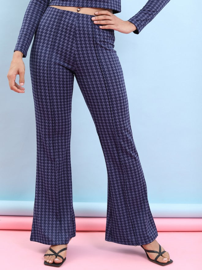 Tokyo Talkies Women Blue/Purple Jacquard Bootcut Trouser - Multi - Image 4