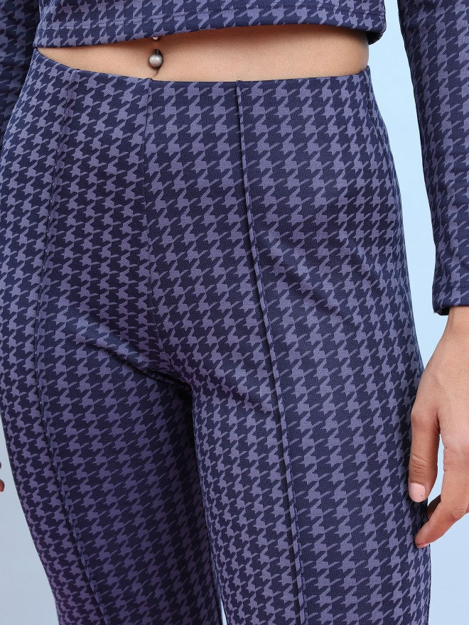 Tokyo Talkies Women Blue/Purple Jacquard Bootcut Trouser - Multi - Image 5