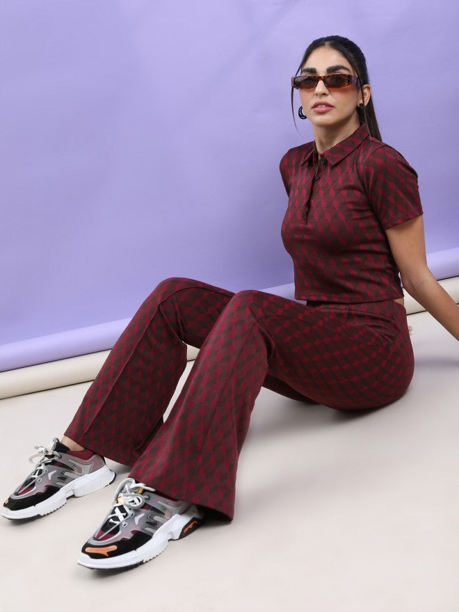 Tokyo Talkies Women Brown Self Design Bootcut Casual Trouser - Brown - Image 2
