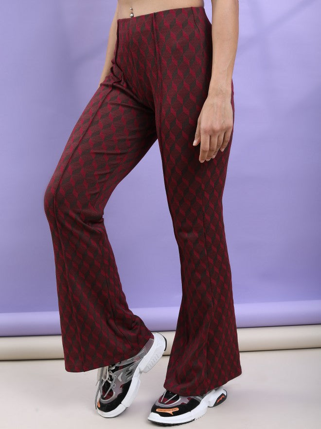Tokyo Talkies Women Brown Self Design Bootcut Casual Trouser - Brown - Image 4