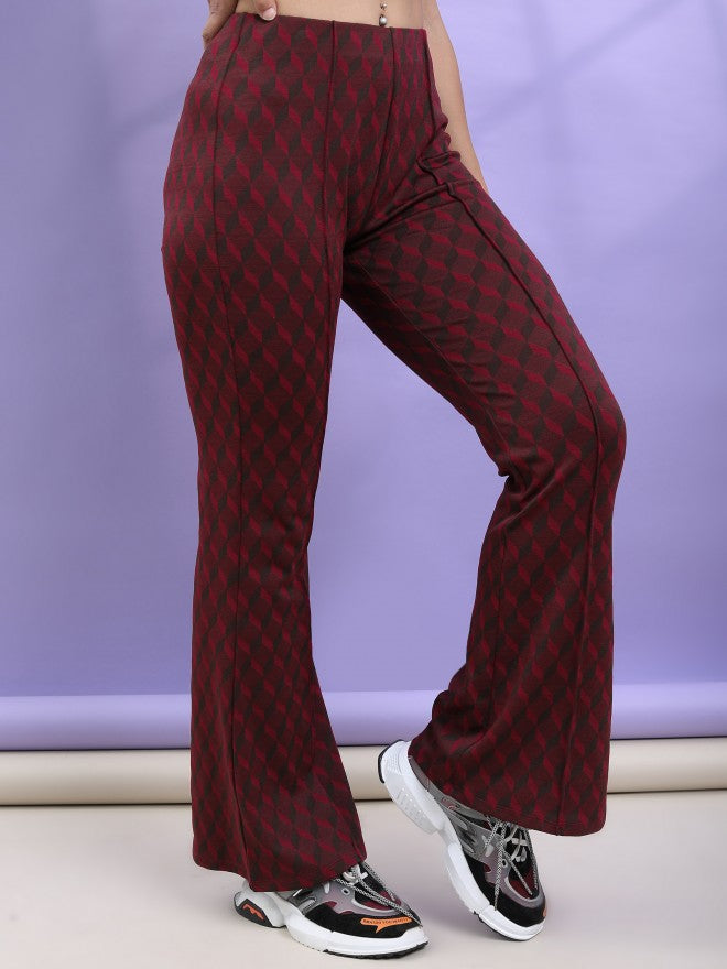 Tokyo Talkies Women Brown Self Design Bootcut Casual Trouser - Brown - Image 6