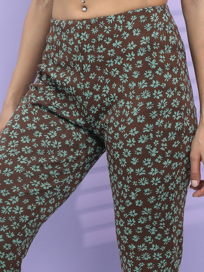Tokyo Talkies Women Brown/Aqua Jacquard Bootcut Trouser - Brown - Image 5