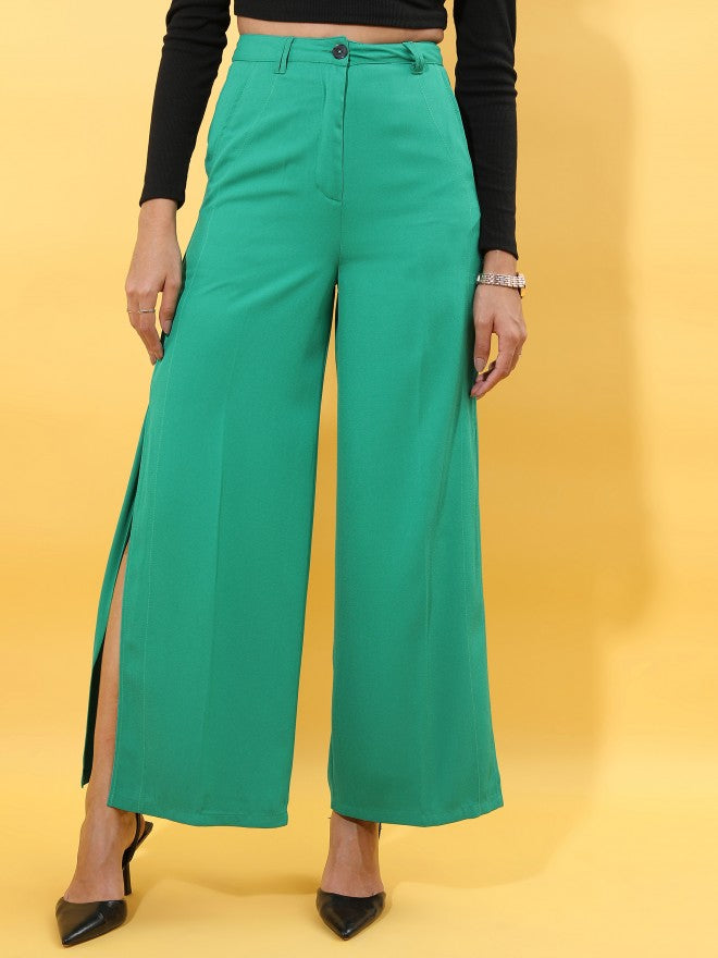 Tokyo Talkies Women Green Flared Trousers - Green - Image 6
