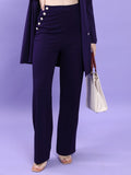 Tokyo Talkies Women Navy Blue Solid Flared Casual Trouser - Navy Blue - Image 1