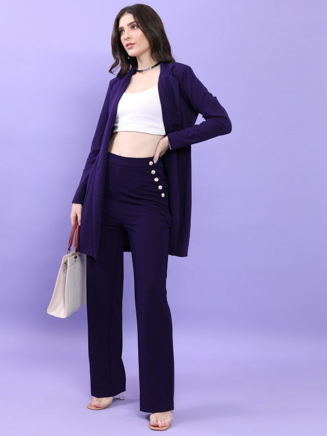Tokyo Talkies Women Navy Blue Solid Flared Casual Trouser - Navy Blue - Image 2