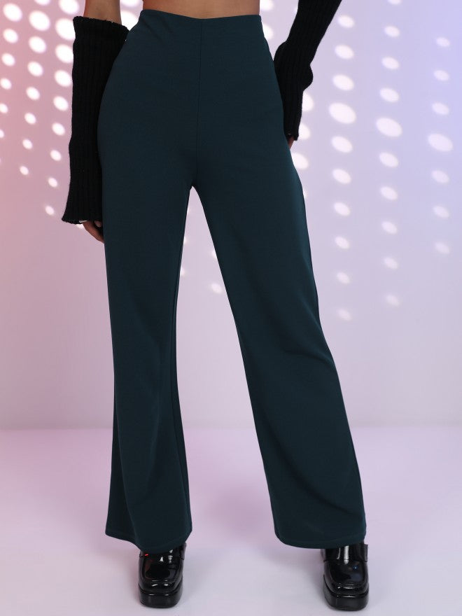 Tokyo Talkies Women Teal Solid Wide Leg Casual Trouser - Teal - Image 6
