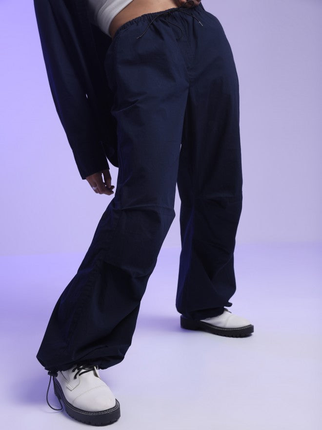Tokyo Talkies Women Navy Loose Fit Solid Casual Trouser - Navy Blue - Image 1