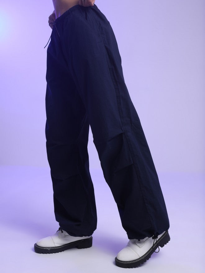 Tokyo Talkies Women Navy Loose Fit Solid Casual Trouser - Navy Blue - Image 4