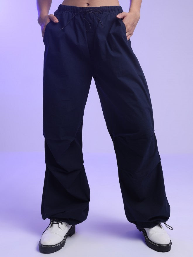 Tokyo Talkies Women Navy Loose Fit Solid Casual Trouser - Navy Blue - Image 6
