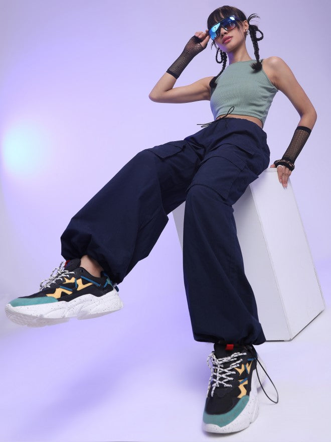 Tokyo Talkies Women Navy Loose Fit Solid Casual Trouser - Navy Blue - Image 2