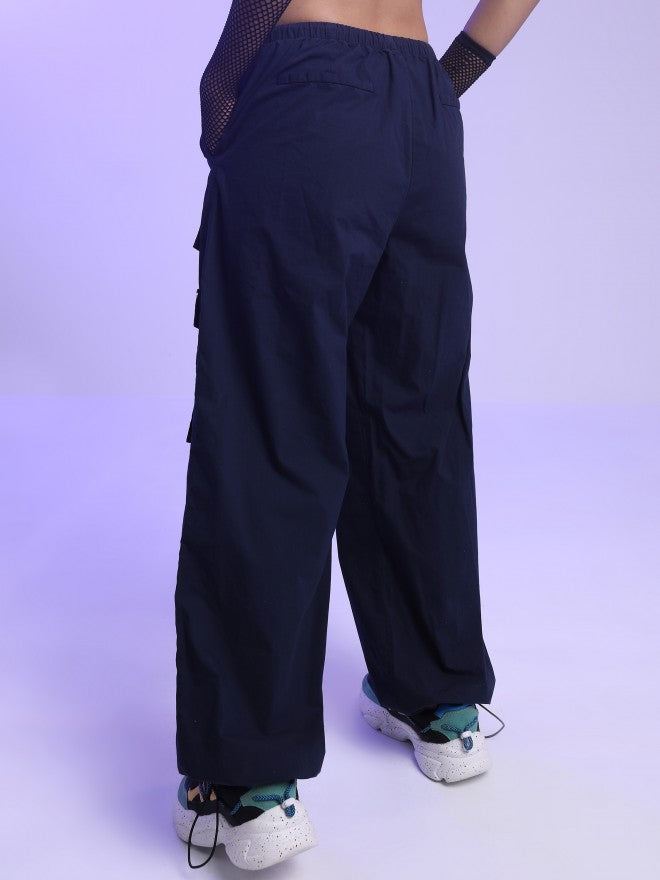 Tokyo Talkies Women Navy Loose Fit Solid Casual Trouser - Navy Blue - Image 3