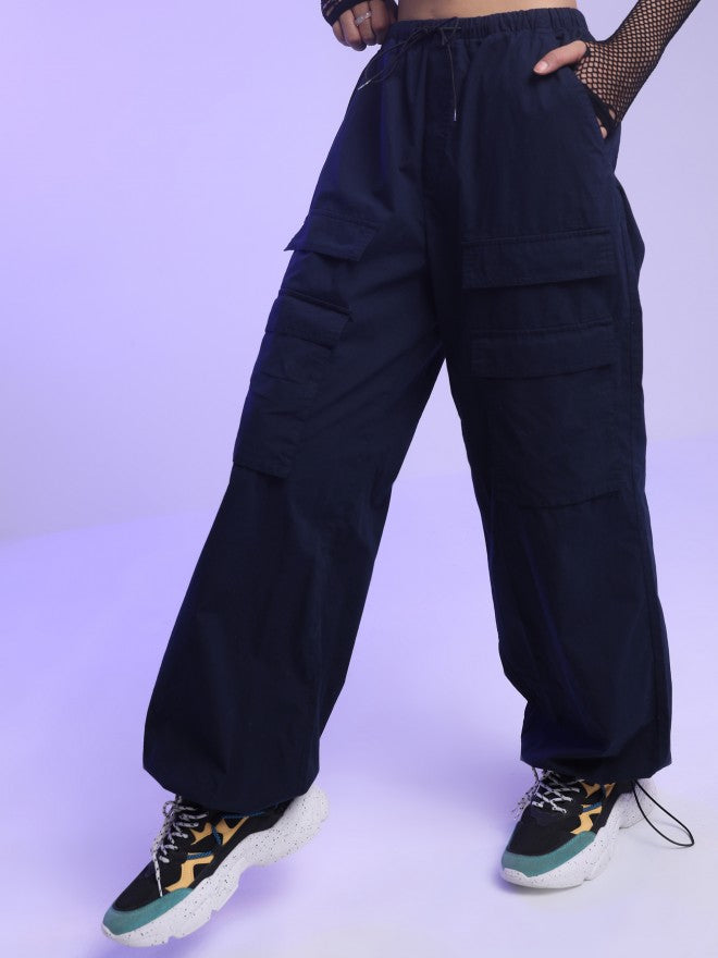 Tokyo Talkies Women Navy Loose Fit Solid Casual Trouser - Navy Blue - Image 4