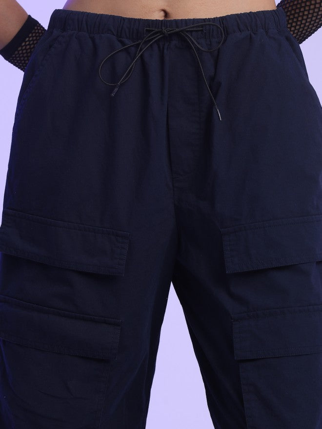 Tokyo Talkies Women Navy Loose Fit Solid Casual Trouser - Navy Blue - Image 5