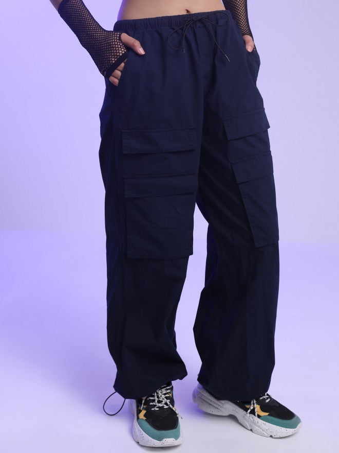 Tokyo Talkies Women Navy Loose Fit Solid Casual Trouser - Navy Blue - Image 6