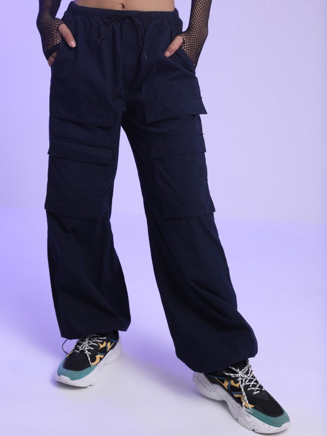 Tokyo Talkies Women Navy Loose Fit Solid Casual Trouser - Navy Blue - Image 7