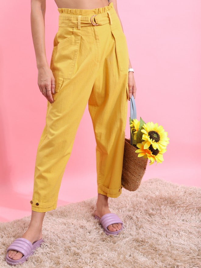 Tokyo Talkies Women Yellow Regular Fit Solid Casual Trouser - Yellow - Image 1
