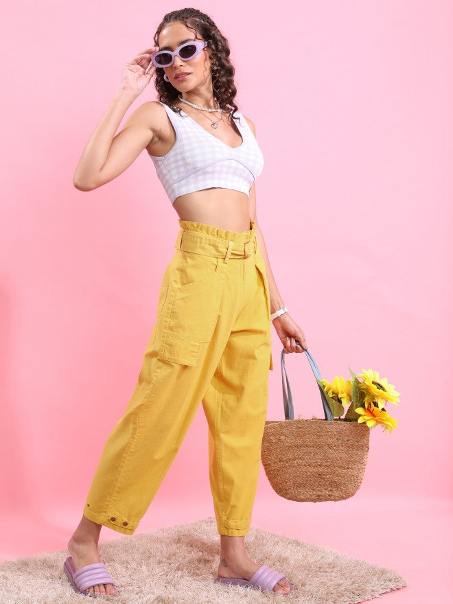 Tokyo Talkies Women Yellow Regular Fit Solid Casual Trouser - Yellow - Image 2