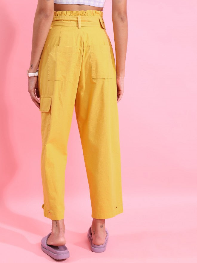 Tokyo Talkies Women Yellow Regular Fit Solid Casual Trouser - Yellow - Image 3