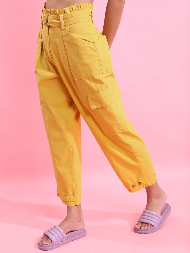 Tokyo Talkies Women Yellow Regular Fit Solid Casual Trouser - Yellow - Image 4