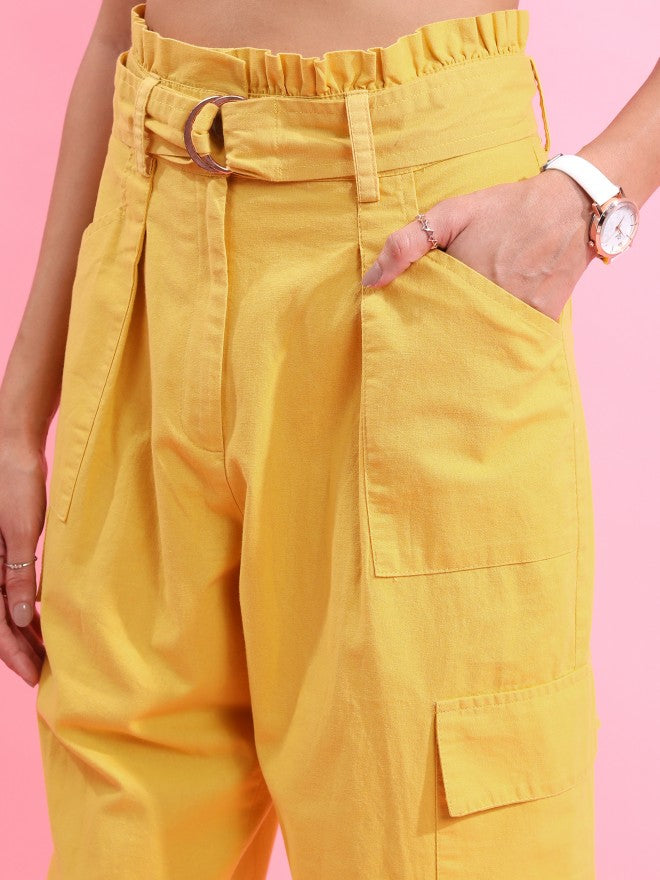 Tokyo Talkies Women Yellow Regular Fit Solid Casual Trouser - Yellow - Image 5