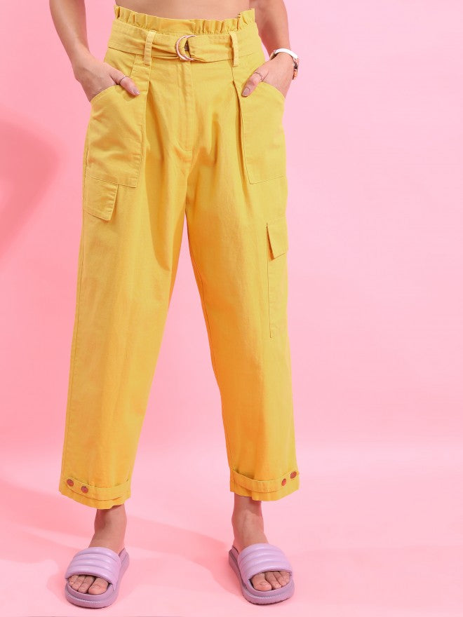 Tokyo Talkies Women Yellow Regular Fit Solid Casual Trouser - Yellow - Image 6