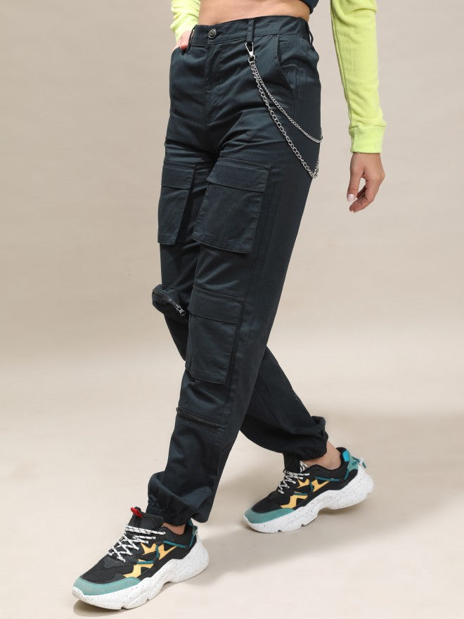 Tokyo Talkies Women Black Solid Regular Fit Cargos - Black - Image 1