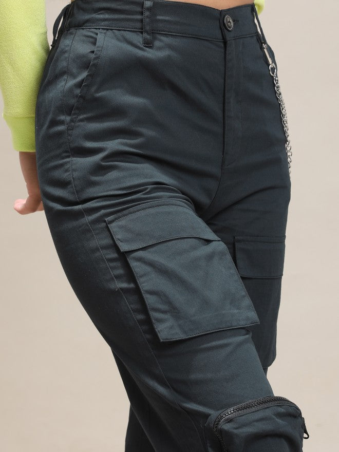 Tokyo Talkies Women Black Solid Regular Fit Cargos - Black - Image 5