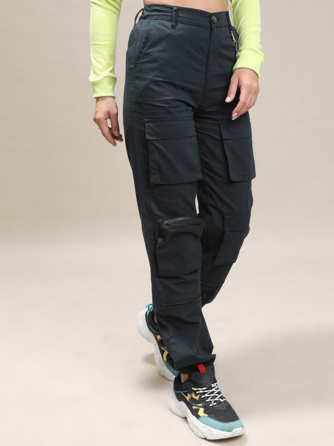 Tokyo Talkies Women Black Solid Regular Fit Cargos - Black - Image 6