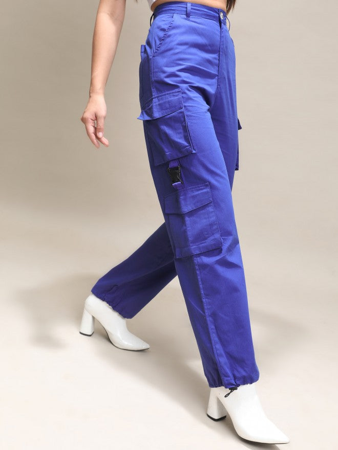 Tokyo Talkies Women Blue Solid Regular Fit Cargos - Blue - Image 6