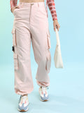 Tokyo Talkies Women Pink Solid Regular Fit Cargos - Pink - Image 1