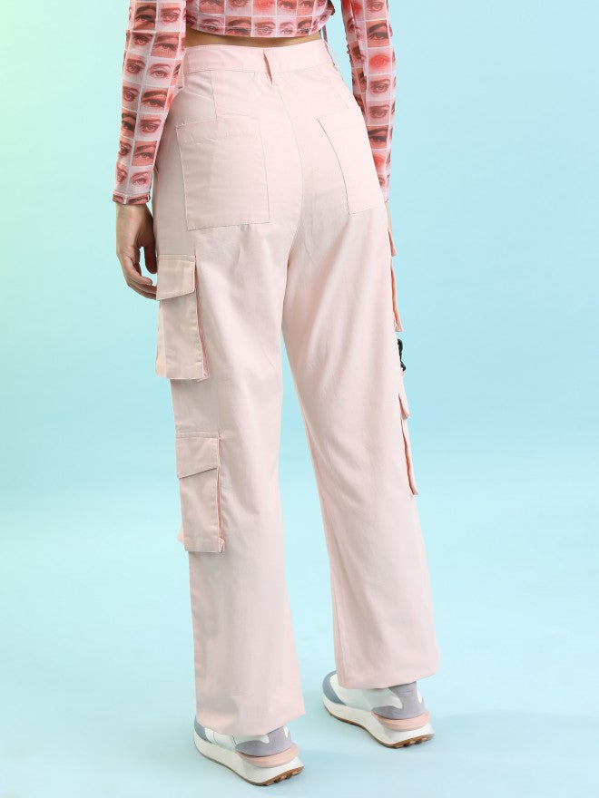 Tokyo Talkies Women Pink Solid Regular Fit Cargos - Pink - Image 3