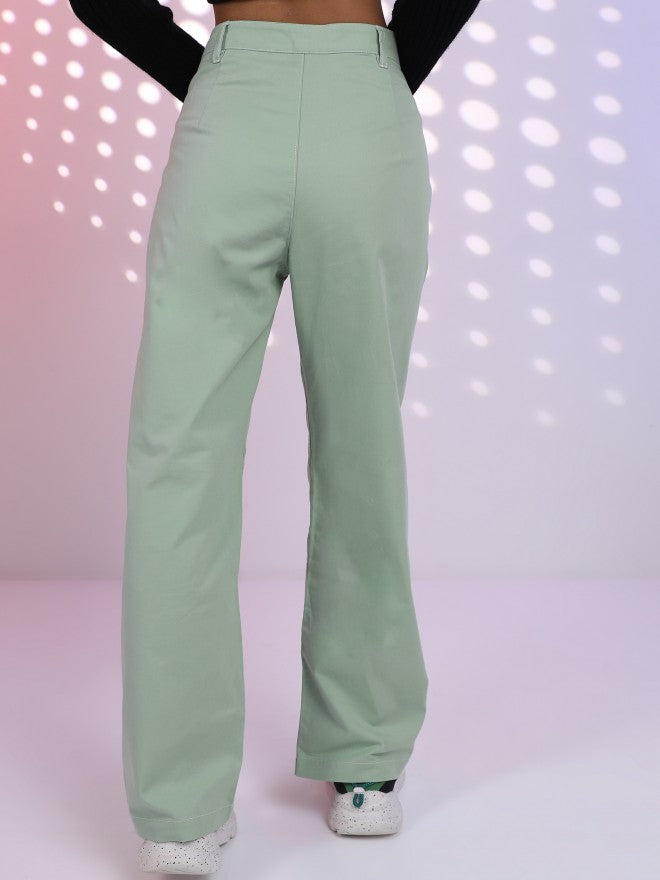 Tokyo Talkies Women Green Solid Loose Fit Casual Trouser - Green - Image 3