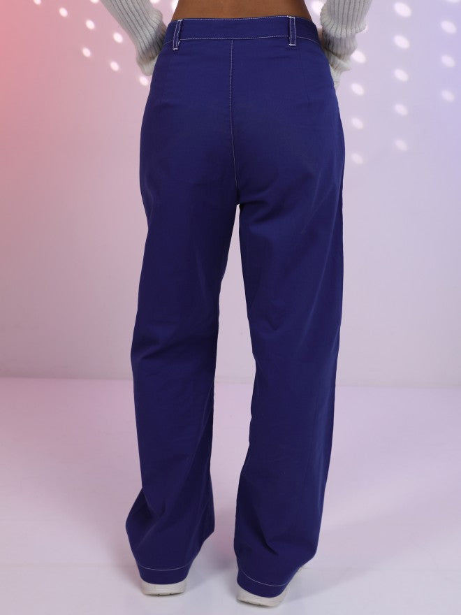 Tokyo Talkies Women Blue Loose Fit Printed Casual Trousers - Blue - Image 3