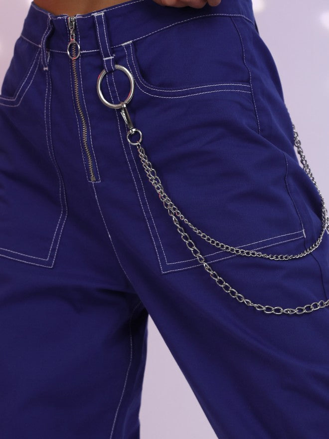 Tokyo Talkies Women Blue Loose Fit Printed Casual Trousers - Blue - Image 5