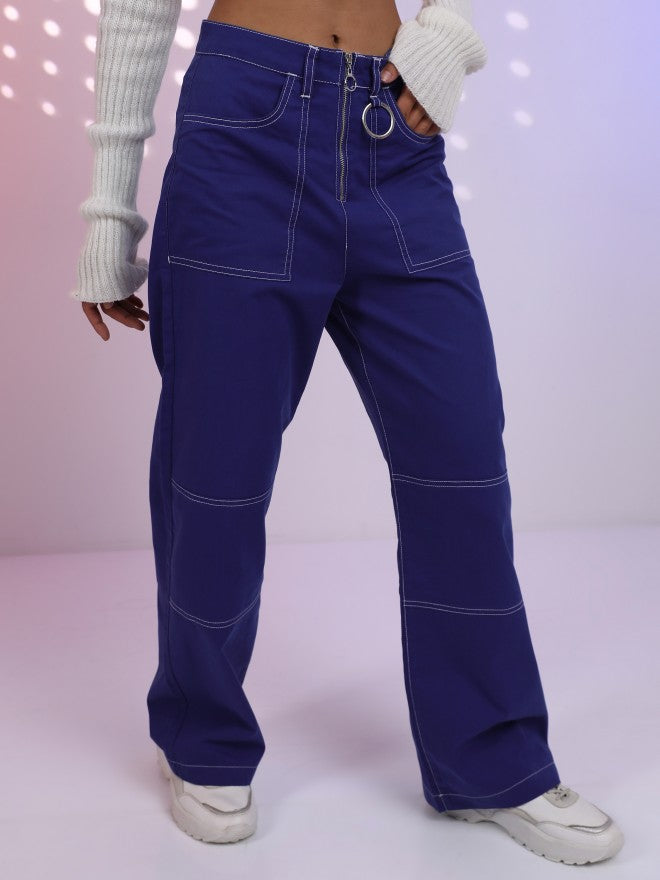 Tokyo Talkies Women Blue Loose Fit Printed Casual Trousers - Blue - Image 6