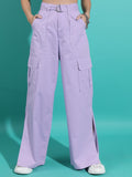 Tokyo Talkies Women Purple Solid Flared Cargos - Purple - Image 1