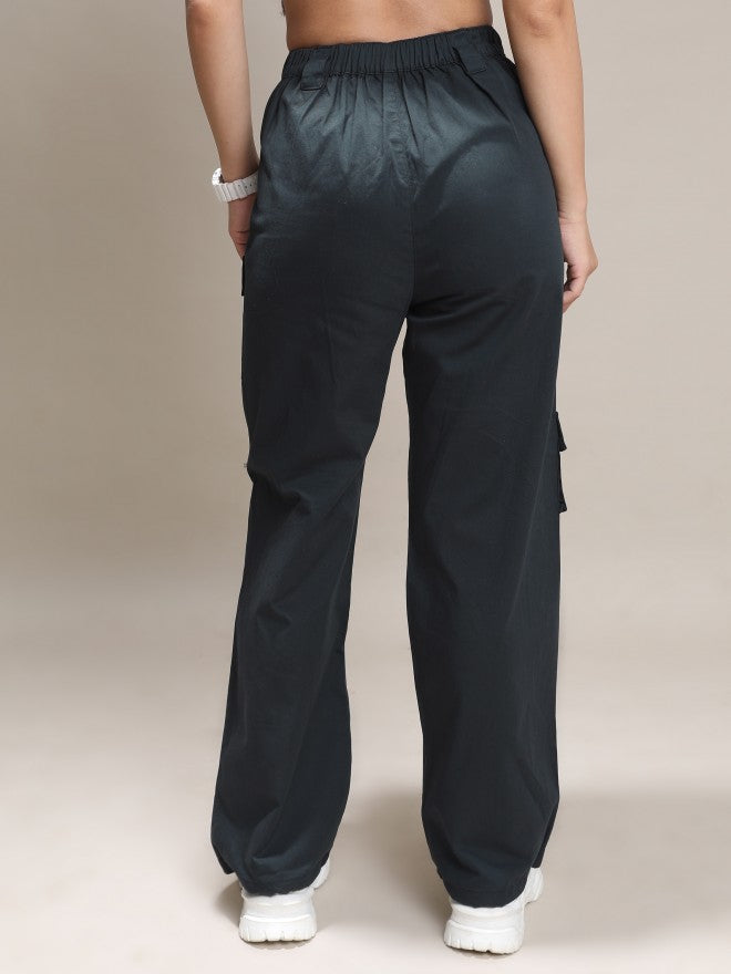 Tokyo Talkies Women Black Solid Regular Fit Cargos - Black - Image 3