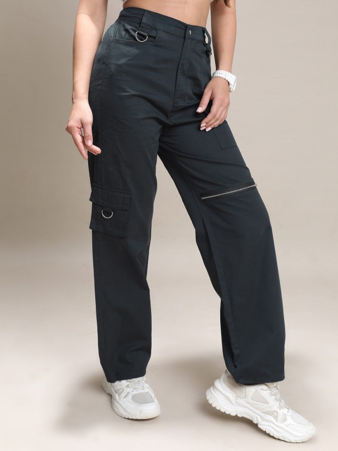 Tokyo Talkies Women Black Solid Regular Fit Cargos - Black - Image 6