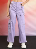 Tokyo Talkies Women Purple Solid Regular Fit Cargos - Purple - Image 1