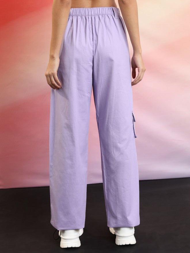 Tokyo Talkies Women Purple Solid Regular Fit Cargos - Purple - Image 3