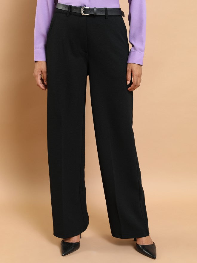 Tokyo Talkies Women Black Solid Flared Casual Trouser - Black - Image 1
