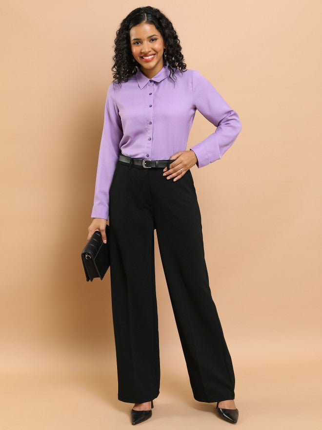 Tokyo Talkies Women Black Solid Flared Casual Trouser - Black - Image 2
