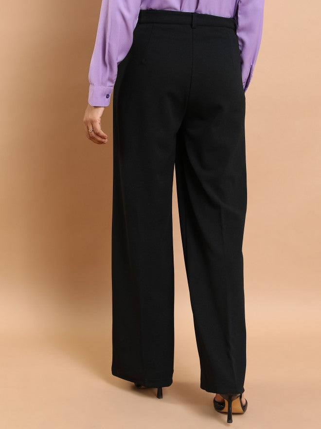 Tokyo Talkies Women Black Solid Flared Casual Trouser - Black - Image 3