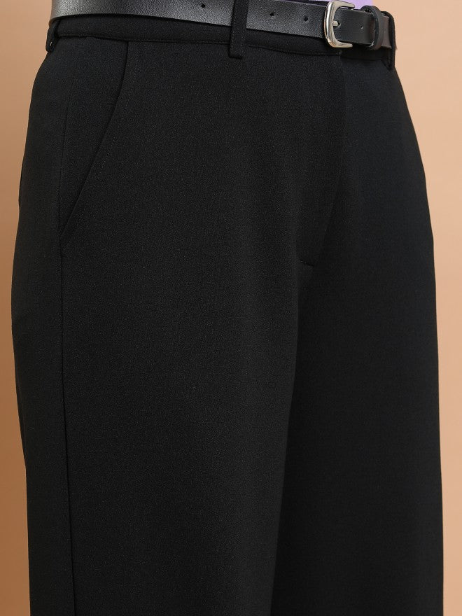 Tokyo Talkies Women Black Solid Flared Casual Trouser - Black - Image 5