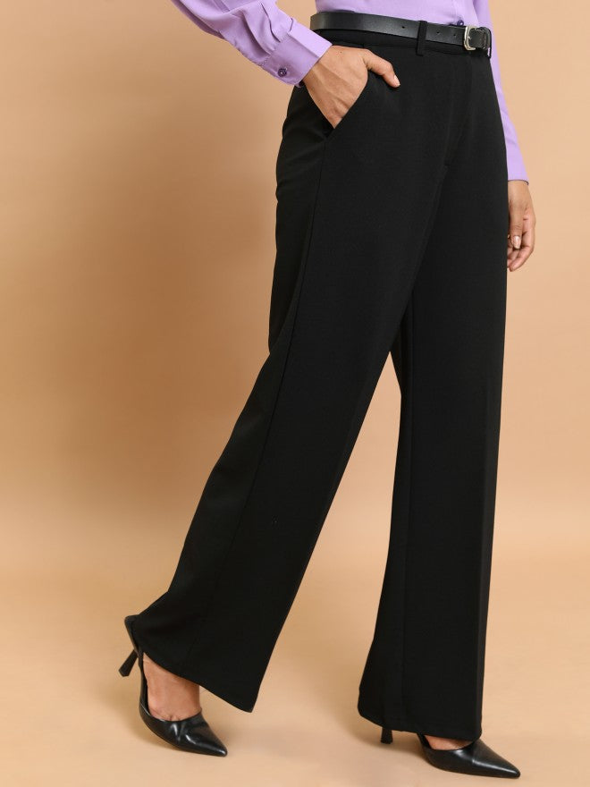 Tokyo Talkies Women Black Solid Flared Casual Trouser - Black - Image 6